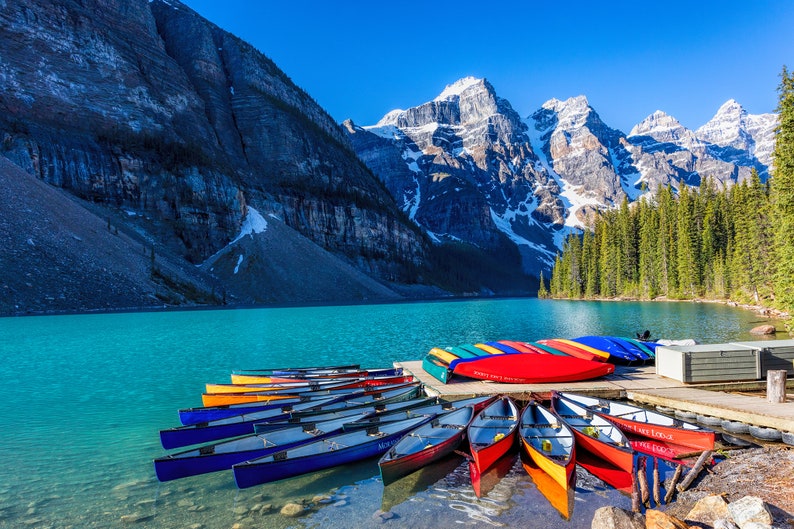 Moraine Lake Canoes Alberta Canada High Quality Prints Etsy