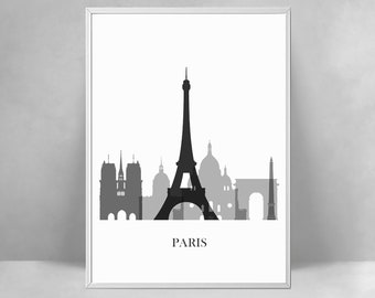 Impresión del horizonte de París, póster de París, descarga digital, póster imprimible escandinavo minimalista, arte moderno