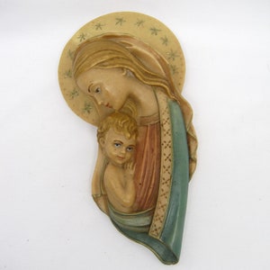 Madonna and Child 3-D Resin Wall Plaque, Virgin Mary and Child Hand Painted Wall Decor