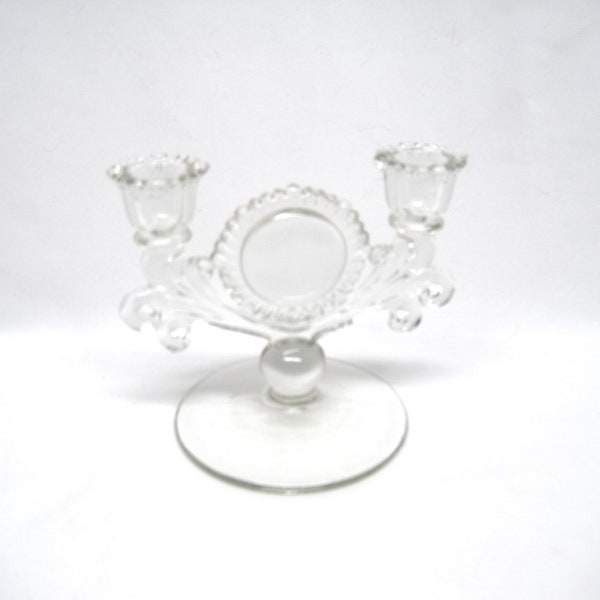 Crystal Double Candlestick Holder, Paden City Clear Depression Glass