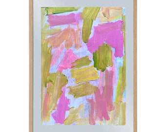 Pink and Green Abstract Art, 11x14 Abstract Painting, Caroline Cromer Art