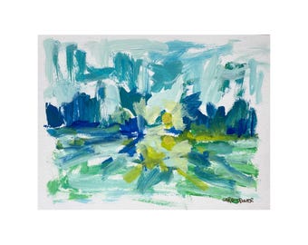 Origineel schilderij van 9 x 12 abstract landschap