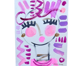 9x12 Abstract Girl Face Art, Caroline Cromer Art
