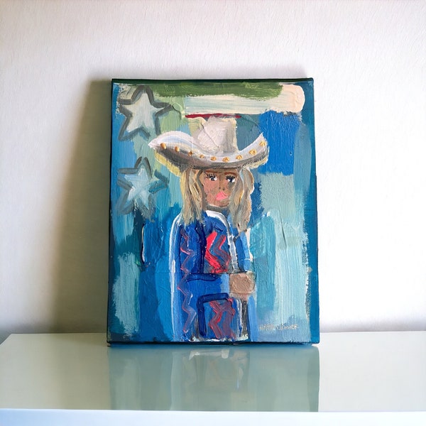 8x10 Abstract Cowgirl Figure Painting, Original Art, Caroline Cromer Art