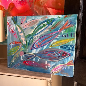 Fish Painting Original Painting on 16x20 Canvas Panel, Coastal Home Art