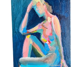 8x10 Abstract Woman Painting on Canvas Panel, Caroline Cromer Art