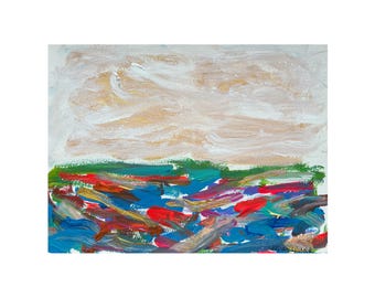 Origineel schilderij van 9 x 12 abstract landschap