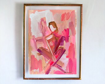 9x12 Pink Abstract Woman Figure Painting