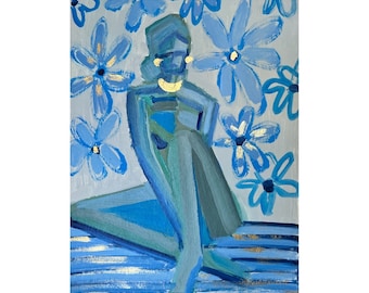 9x12 Girly Wall Art, Abstract Figure Art: Colorful Original Acrylic Paintings on Paper