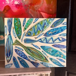 Fish Painting Original Painting on 16x20 Canvas Panel, Coastal Home Art