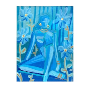 9x12 Girly Wall Art, Abstract Figure Art: Colorful Original Acrylic Paintings on Paper