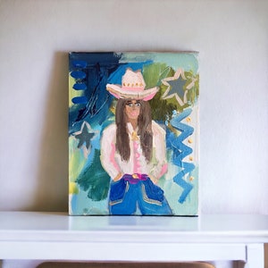 8x10 Abstract Cowgirl Figure Painting, Original Art, Caroline Cromer Art