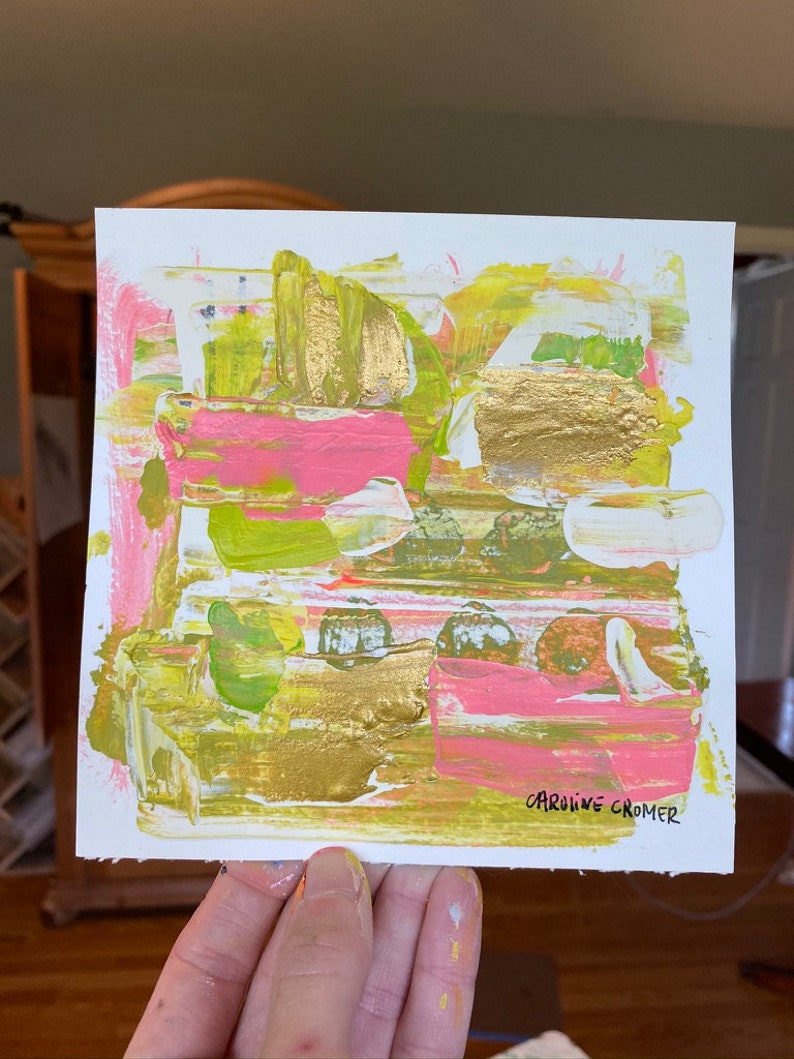 Caroline Cromer Art 6x6 Small Abstract Painting on Paper