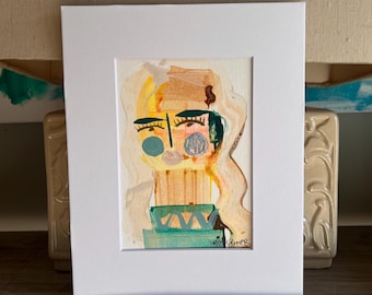 5.5x8 Abstract Face Art Original Painting 8x10 with mat