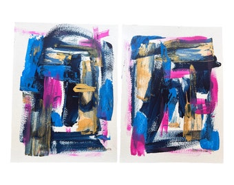 Colorful Art, Abstract Paintings, 9x12, Blue, Pink
