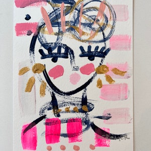 5x7, Abstract Figure Art, Original Painting on Paper, Pink, Dorm decor, Gift for Her image 2