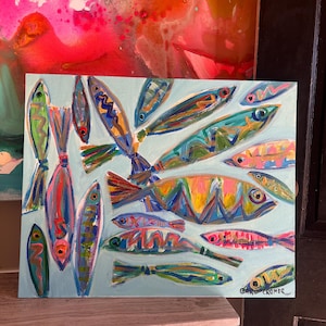 Fish Painting Original Painting on 16x20 Canvas Panel, Coastal Home Art