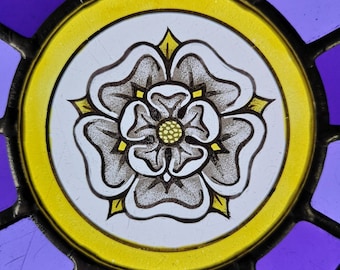 Tudor Rose hand painted and stained stained glass panel