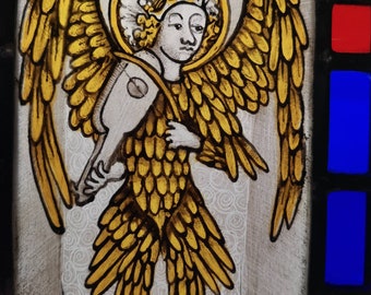 Unique hand painted and stained angel stained glass panel