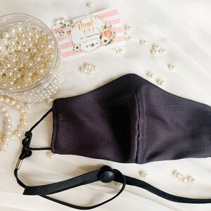 Luxury Groom Wedding Black Silk Mask with Lanyard Washable and Breathable Reusable and Adjustable Super soft Made in US