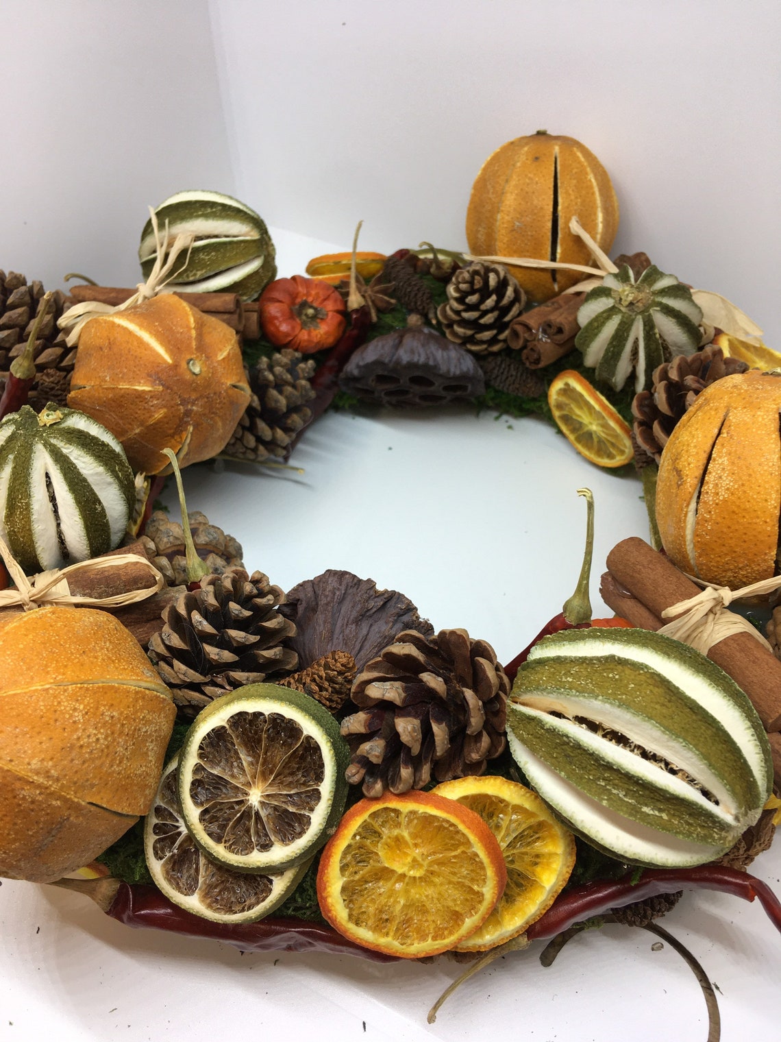 Dried fruit wreath. Pine cone wreath. Farmhouse wreath. Etsy