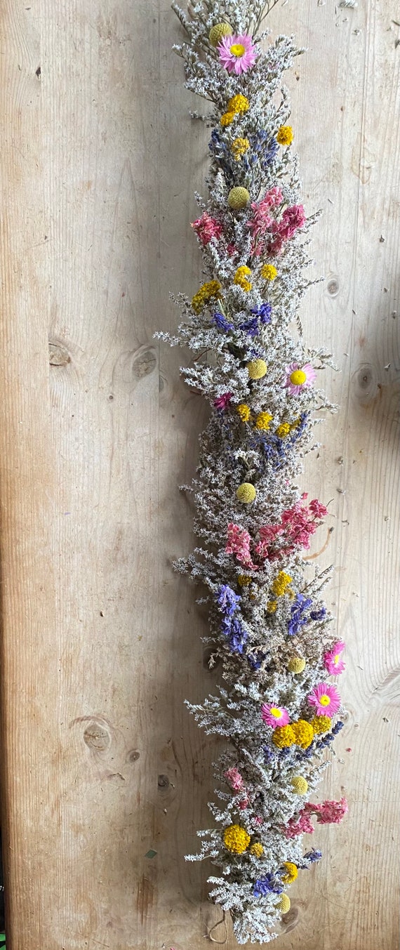 Pink and blue dried flower Garland, mantlepiece decor, dried flower swag