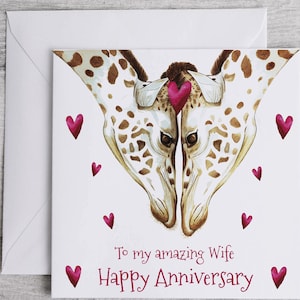 Tarjeta de aniversario de jirafa personalizada, tarjeta de aniversario para esposa, tarjeta de aniversario de esposa, tarjeta de aniversario ilustrada de jirafa,