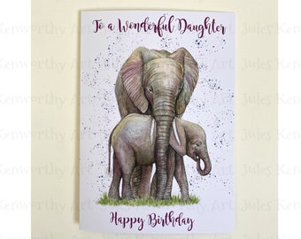 Personalised Happy Birthday Daughter A5 Greetings Card, Elephant Birthday Card for Daughter, Unique Birthday Card for Daughter