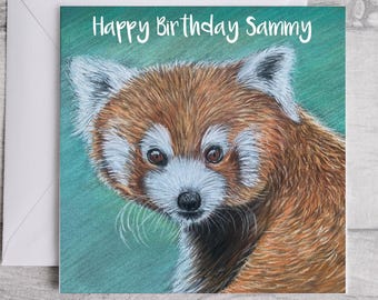 Red Panda Birthday Card: Personalised red panda Greetings card