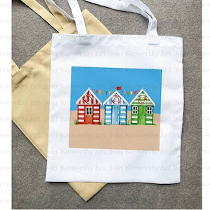 Beach Hut Tote Bag, Personalised Beach Hut Tote Bag,  Soft Tote Bag, Beach Hut Bag, Beach Hut Shopping Bag, Beach Hut Git, Beach Bag