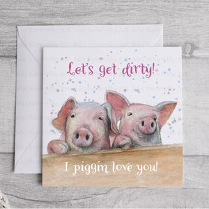 Gepersonaliseerde grappige varken kaart verjaardagskaart, verjaardagskaart voor partner, laten we vuile kaart krijgen, ik piggin hou van je kaart, grappige kaart voor partner