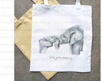 Elephant Tote Bag, Personalised Elephant Bag, Elephant Lover Bag, Love you mum gift, Personalised Gift, Elephant Tote for Mom, Mother’s Day
