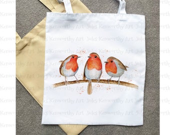 3 Robin Tote Personalised Bag, Personalised Tote Bag,  Soft Tote Bag, Robin Bag, Christmas Robin Shopping Bag, Unique Robin Gift