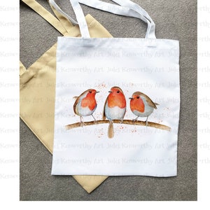 3 Robin Tote Personalised Bag, Personalised Tote Bag,  Soft Tote Bag, Robin Bag, Christmas Robin Shopping Bag, Unique Robin Gift