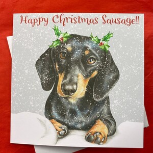 Carte de Noël chien saucisse, carte de Noël teckel carré 148 mm x 148 mm, carte de Noël personnalisée, à l'unité ou en paquets