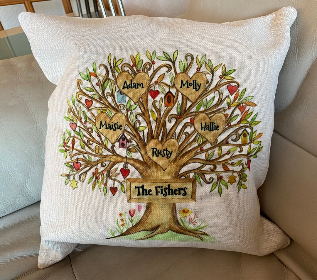 Personalised Family Tree Cushion, Linen Cushion 40cm X 40cm With Inner ...