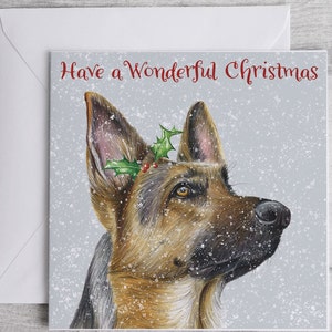 Schäferhund Weihnachtskarte, Quadratische Schäferhund Weihnachtskarte 148 mm x 148 mm, Personalisierte Weihnachtskarte, einzeln oder in Packungen