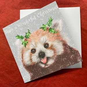 Personalised Christmas Red Panda Card, Square Red panda Christmas Card 148mm x 148mm, Red panda Christmas Card, single or packs available