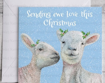 Cute Lamb Christmas Card, Square lamb Christmas Card 148mm x 148mm, Lamb Christmas Card, Lamb Illustrated Christmas Card, single or packs