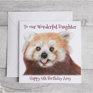 Personalisierte Roter Panda Geburtstagskarte, süße rote Panda Karte, Roter Panda Tochter Karte, Roter Panda Illustrierte Geburtstagskarte, Roter Panda Geschenk
