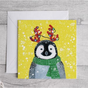 Tarjeta de Navidad de Penguin, Tarjeta de Navidad de Penguin Cuadrado 148mm x 148mm, Tarjeta de Pingüino, Tarjeta de Navidad Ilustrada de Pingüino Lindo, Comprar single/packs