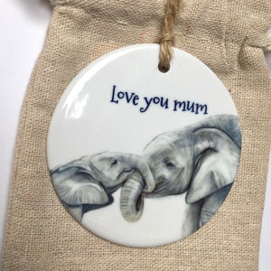 Ceramic Elephant Decoration, Gift for Mum, Personalised Gift, FREE Organza Gift Bag, Mother’s Day gift, elephant gift for mum, love you mum