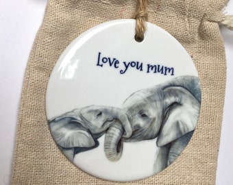 Ceramic Elephant Decoration, Gift for Mum, Personalised Gift, FREE Organza Gift Bag, Mother’s Day gift, elephant gift for mum, love you mum