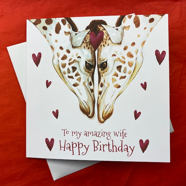 Personalised Giraffe Birthday Card, Birthday card for wife, wife's birthday card, Giraffe Illustrated Birthday Card, Amazing Wife Birthday