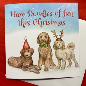 Gepersonaliseerde doodles-kaart, Love Doodles-kerstkaart, Labradoodle-kerstkaart 148 mm x 148 mm, kerstkaart, enkel of per set beschikbaar