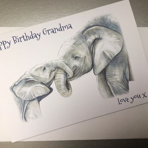 Cartão de cumprimentos da vovó A5 de feliz aniversário, cartão de aniversário de elefante, cartão de aniversário exclusivo para Nanna, vovó, cartão personalizado