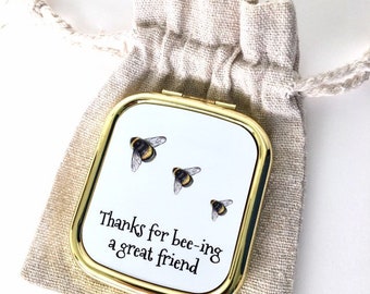 Great friend gift, Gift for a best friend, Bee Gift, Bee Compact Mirror, Special Friend Gift, thank you gift, pocket mirror gift,