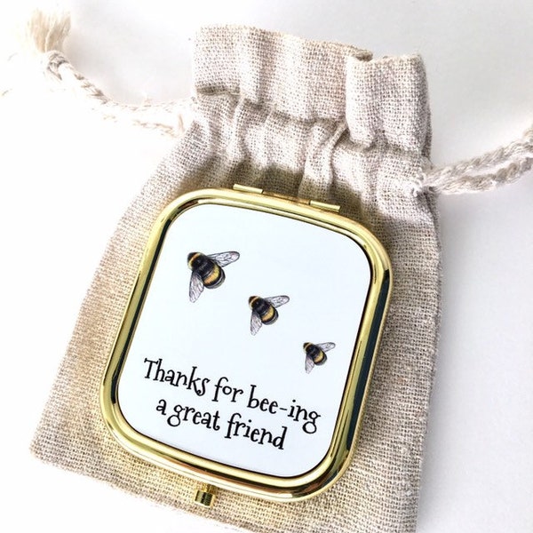 Great friend gift, Gift for a best friend, Bee Gift, Bee Compact Mirror, Special Friend Gift, thank you gift, pocket mirror gift,