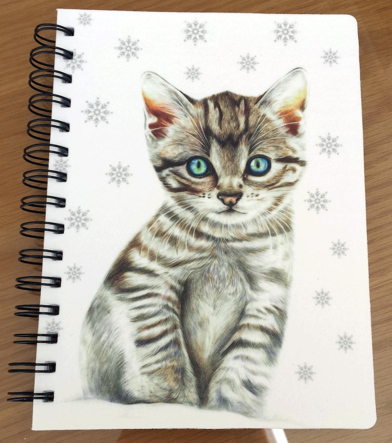 Kitten Illustration Christmas Gift A5 Notebook Kitten in Snow Notebook Gift for her Spiral Notebook Ruled Line Notepad A5 Diary