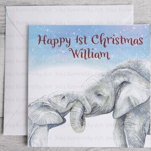 Tarjeta de Navidad personalizada para bebé, 1ª tarjeta de Navidad de elefante, 1ª tarjeta de Navidad personalizada, linda tarjeta de Navidad de elefante